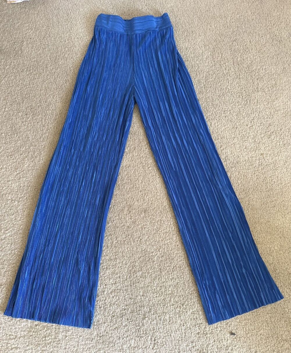 Oak + Fort Royal Blue Pleated Wide-Leg Ribbed Pull-On Pants Stretch Women's S/P